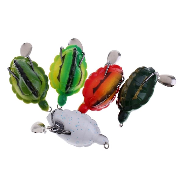 5 st Toppvatten Fiskedrag Krokbeten Crankbait Spinner Sköldpadda med Sked