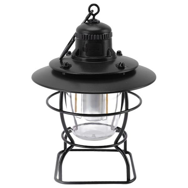 LED-campinglampa lykta tältlampa strålkastare multifunktionell utomhus bärbar retro stil med uppladdningsbart batteri helt svart