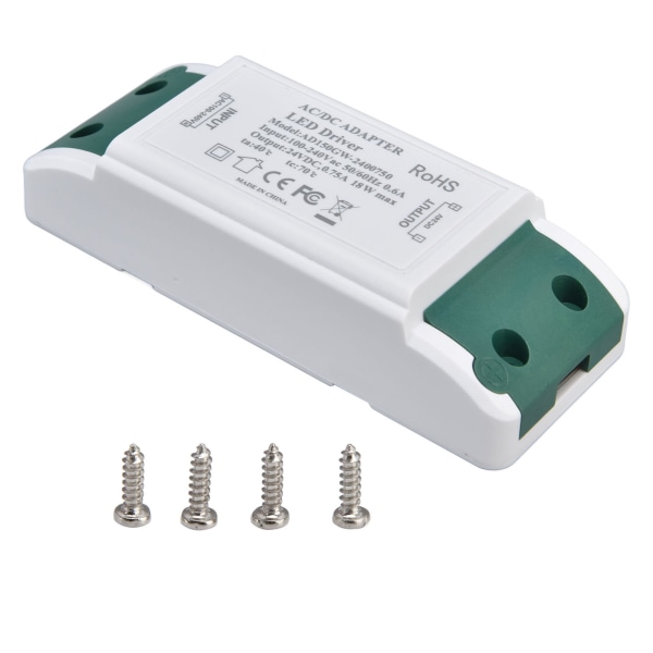 LED-driver 24V DC 0,75A 18W Stillegående drift Konstantstrøm 24V transformator for LED Strip-lys AC100‑240V