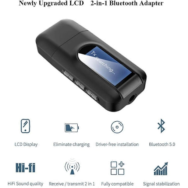 Bil Bluetooth Adapter, Bluetooth Transmitter Receiver, 2 i 1 Bluetooth Adapter, 3.5mm Jack, Kompatibel med PC/TV/Bil Audio System/Højttalere og Andre Blu