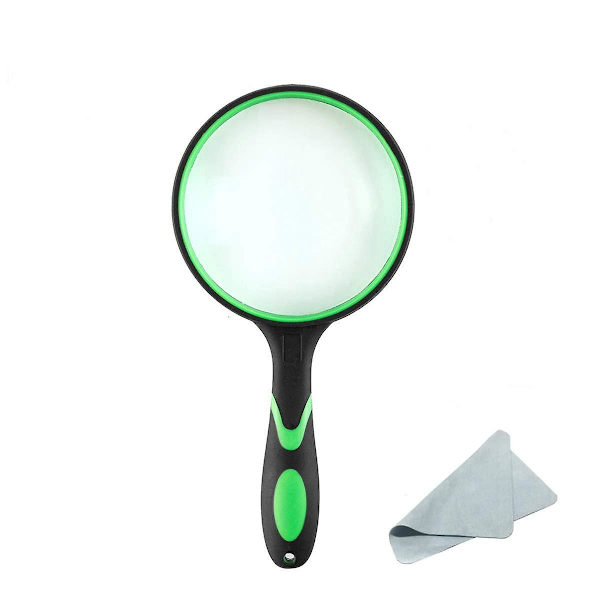 10x Forstørrelsesglass - Stor 100mm Linse, Sklisikker Myk Håndtak, Perfekt for Lesing