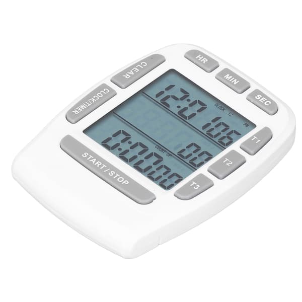 Trippel Timer Klokke Nedtelling Opp 4.0x4.4cm LCD-skjerm Multifunksjon Hvit Innebygd Batteri