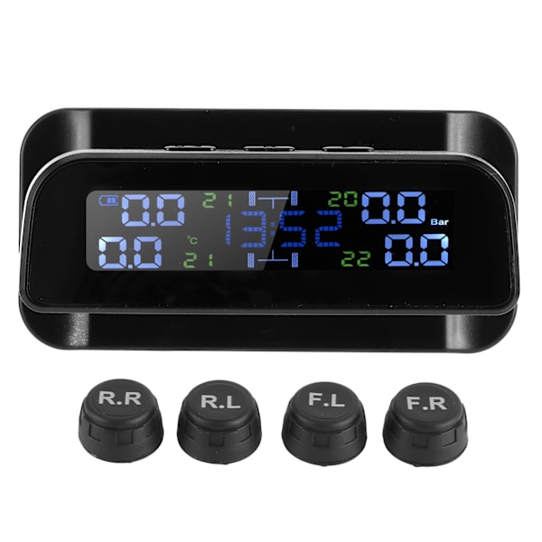 TPMS Däcktrycksövervakningssystem Solenergi och USB-laddning med 4 externa sensorer
