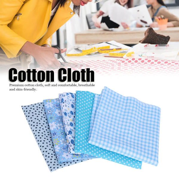 5 st/set DIY tryckt bomullstyg hantverk quiltning sömnadstyger kit 50x50cm blå
