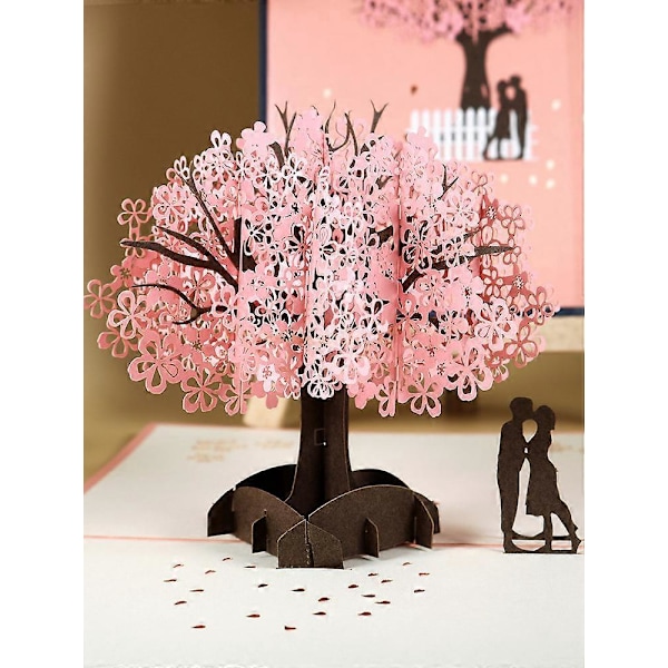 Handgjort Körsbärsblomskort Pop Up 3D Blomkort Romantiskt Kärleksbrev Hälsning Årsdag Bröllop Alla Hjärtans Dag Födelsedag Presentkort Blankt Papper