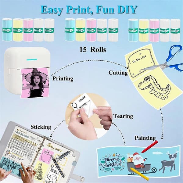 15 Rolls Thermal Sticker Paper for Mini Printer Sticker Machine As Shown