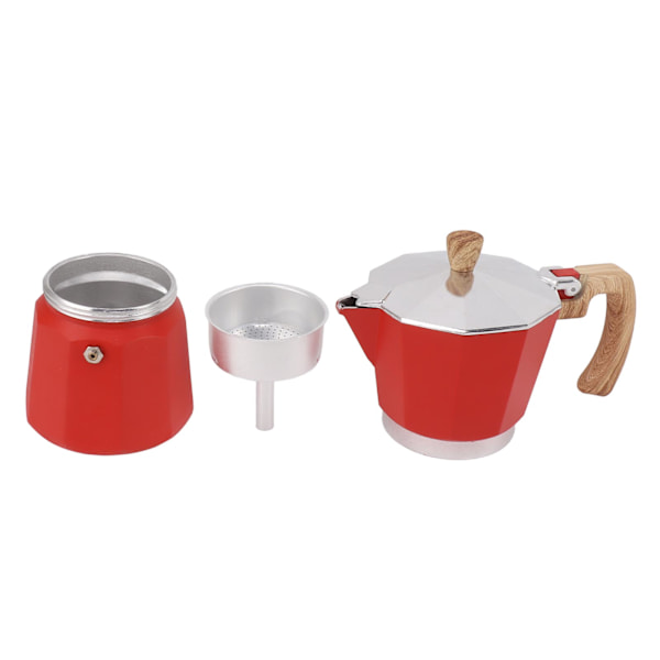 Moka-kahvinkeitin, alumiiniseos, nopea lämmitys, mukava kahva, kahdeksankulmainen kahvinkeitin, kaasu-, sähkö- ja liesitasolle, keittiö, punainen, 300 ml