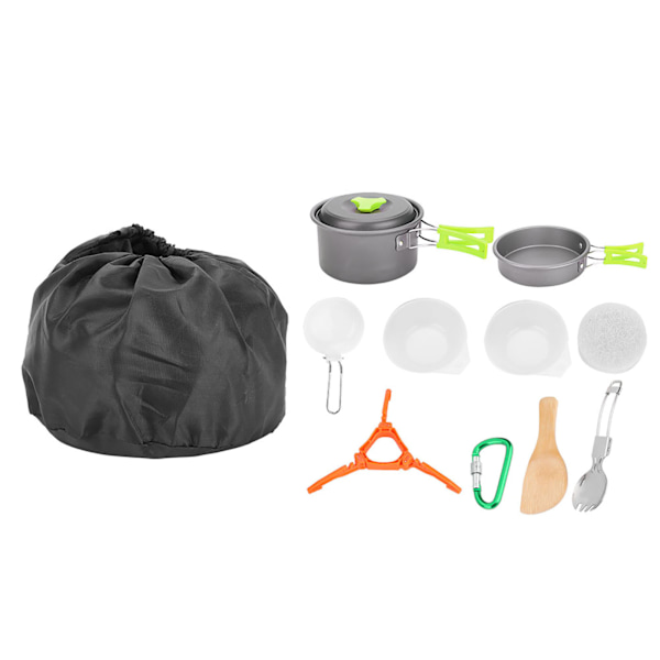 Outdoor Portable Cookware Kit Pot Pan Bowl Spoon Camping Hiking Hunting Accessory (Green)