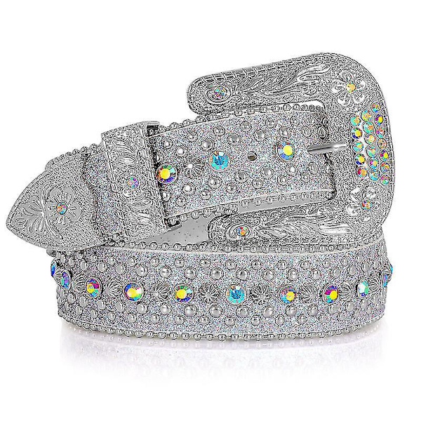 Stilful Unisex Rhinestone Besat Læderbælte til Jeans - 125cm Sølv