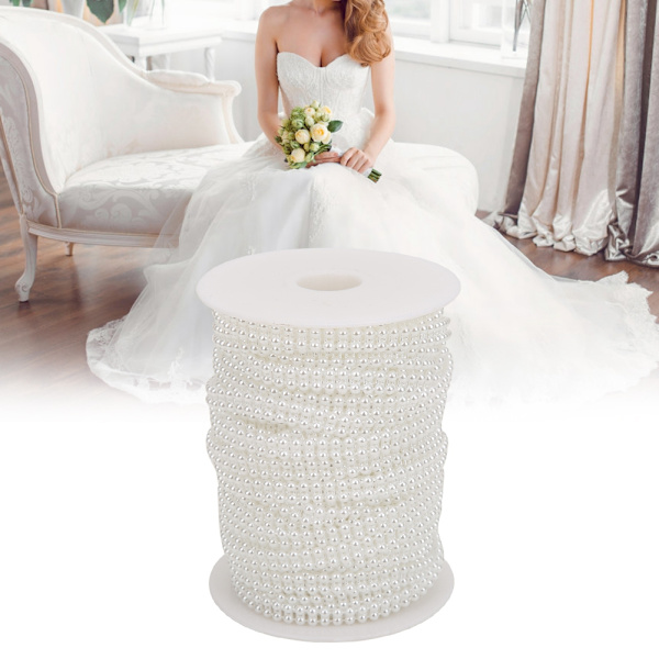 4mm 25m Dobbel rad Faux Pearl Bead String Klær Sko Material Bryllupsbukett Tilbehør Hvit