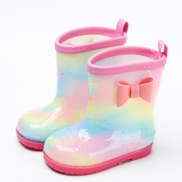1 par børns regn støvler fire årstider universel børns regnbue bue skridsikker vandtæt åndbar regn støvler pink 150mm (indre længde 145mm)