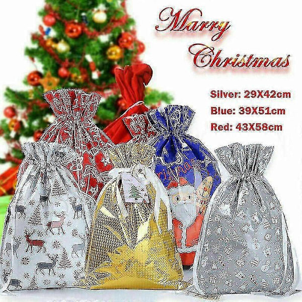 10x Juleposer Gjenbrukbare Store Julegaveposer Snøring Gaveinnpakning Grønn 24*32cm