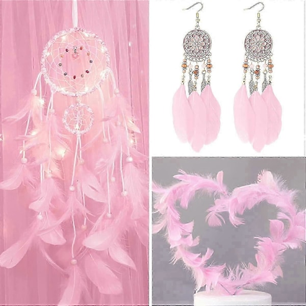 Hvide fjer til hobby, smykkefremstilling, bryllupsfestdekoration - 450 stk. pink
