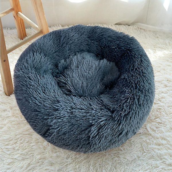 Blød og hyggelig plys donut seng til hunde og katte - Rund kurv, varm og blød, perfekt til hvalpe, søvn (ca. 35-40 cm i diameter)