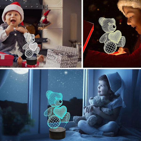 Børnenatlampe, 3D LED teddybjørn natlampe farverne skifter, dekoration og gaver, sød, fin