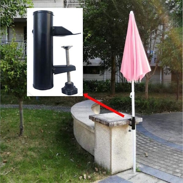 Parasollhållare för rektangulärt räcke, Parasollställ i metall med fast klämma, Parasollställ för balkong, Bordsklämma för balkong