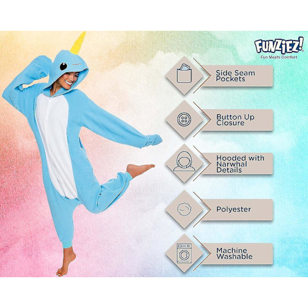 Funziez! Voksen plysdyr og havdyr cosplay-dragt til kvinder og mænd X-Large Narwhal