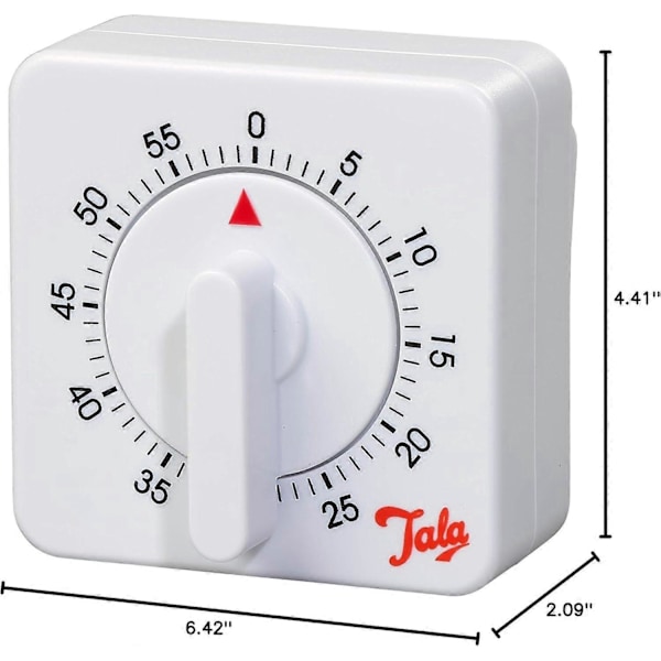 1 times hvit mekanisk timer, 60 minutters justerbar timer med høy ringelyd