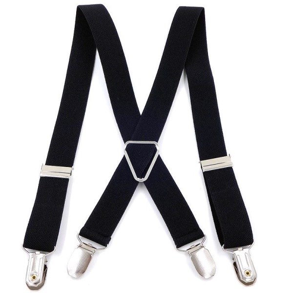 Sort-One Size Justerbare 100 cm brede mænds seler lavet i - Ultra-resistent original vintage elastik og 4 ekstra stærke X-clips