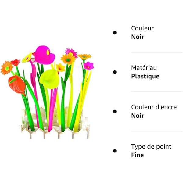 Fancy Flower Kuglepen Sæt - 10 Stk, Tilfældig Frisure, Sort blæk 0,5 mm - Ideel skolebørn Student Gave - Tily