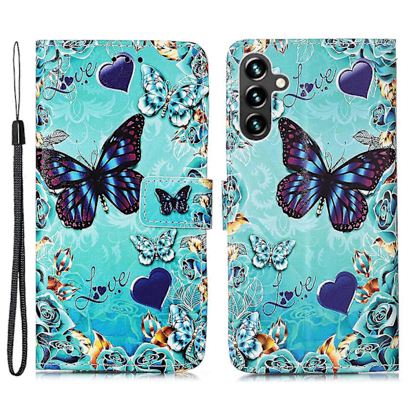 Samsung Galaxy A54 5g PU-nahkalompakkokotelo jalustalla, kokonaisvaltainen suoja, sisäinen TPU-kuori, Zekai-perhonen ja sydän