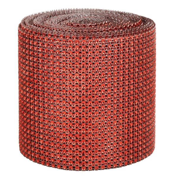 9m 24 rader Galvanisering plast konstgjord strass band Mesh Bröllopskläder Dekoration Röd