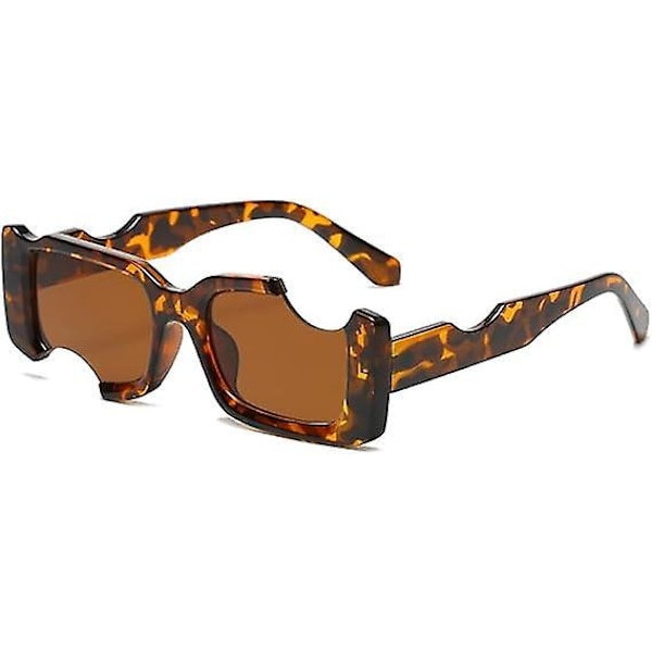 Irregulære Små Rektangel Solbriller Kvinder Retro Punk Solbriller UV Beskyttelse (leopard print)