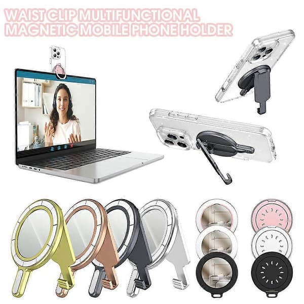 Excellent for outdoor use, smooth, elegant, user-friendly, premium quality, waist clip, multifunctional magnetic mobile phone holder Silver plus mirror