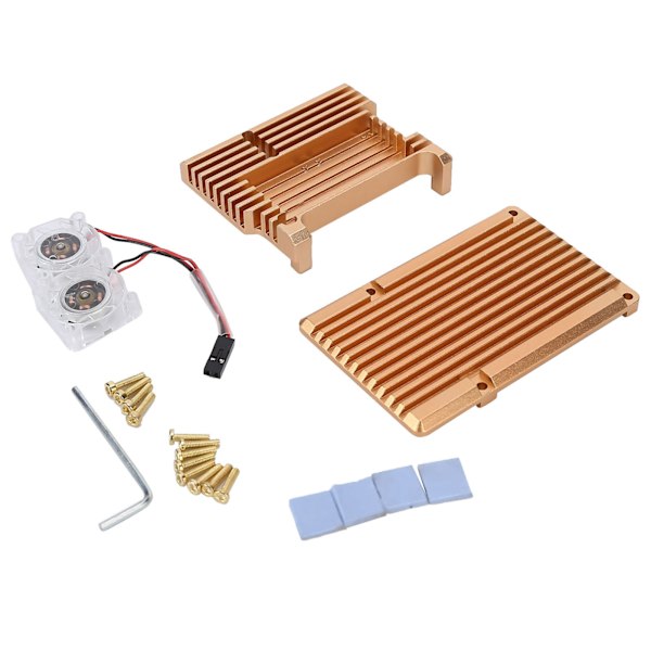 Kylfodral i aluminiumlegering med fläkt för Raspberry Pi 4 B ModelGold