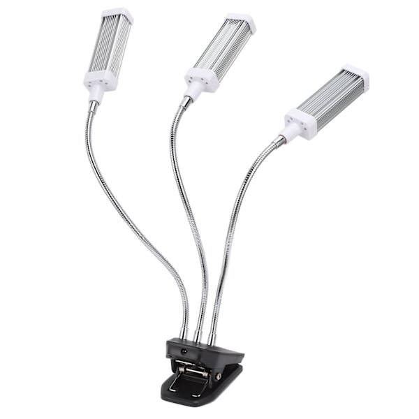 LED Grow Light 3 Hoved 360° Justerbar Tidsindstillet Plantevækstlampe til Drivhus Kontor 100‑240V Sølv EU Stik
