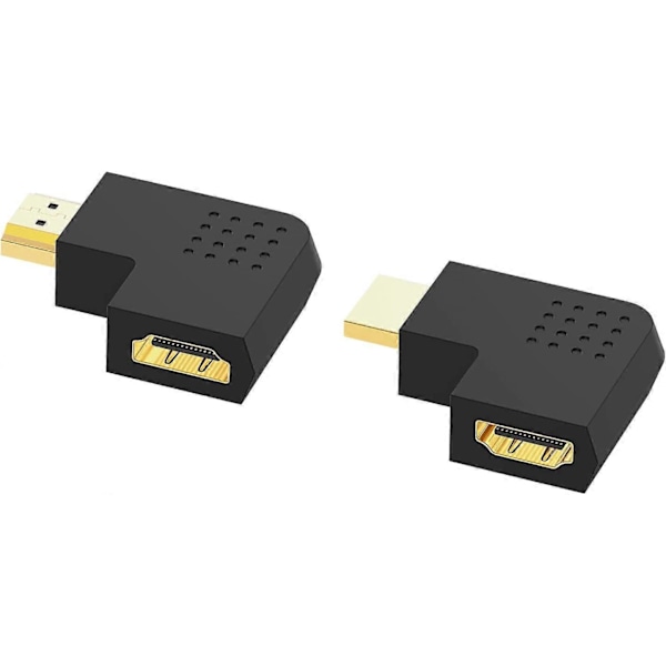 2-pack Platt HDMI-adapter, 90 graders vinklad vertikal platt HDMI-adapter hane till hona vänster och höger vinklad