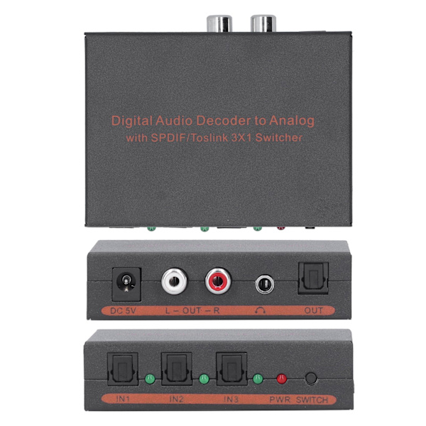 3x1 optisk fiber digital lyddekoder optisk til for SPDIF/AV/RCA-omformer 100-240VAU-plugg