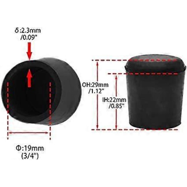 1 stk. 3/4 tommer, 19 mm Stoltrekk, Sklisikre Gummibeskyttelse for Stolbein, Runde Møbelbordbeskyttere