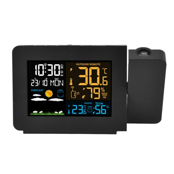 Indendørs Udendørs Termometer 60m Transmission Ur Projektionsfunktion Temperaturforudsigelse Digital Hygrometer EU 100‑240V