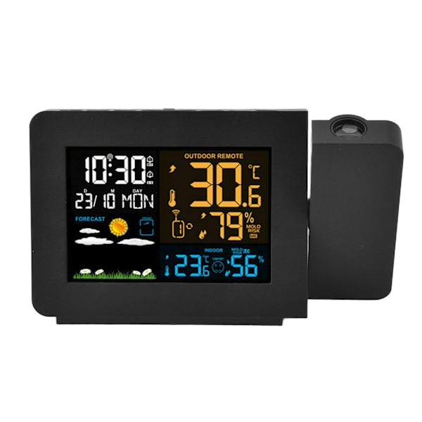 Inomhus- och utomhustermometer 60 m överföringsklockprojektionsfunktion Temperaturprognos Digital hygrometer EU 100-240V