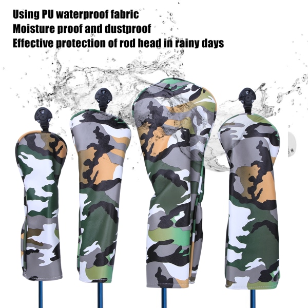 4 STK PU Læder Camouflage Vandtæt Tykke Foring Golf Putter Head Cover Trækølle Hovedbetræk TilbehørCamouflage Grøn