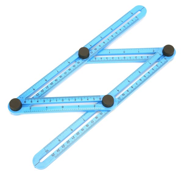 4-sidede linealer, blå, multi-vinkel guide, skabelon, plastmåleværktøj, 25 cm