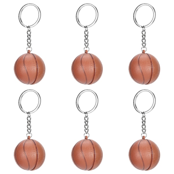 6 Pcs Brown Basketball Keychains Plastic Keychains Hanging Key Ring for Basketball Fans