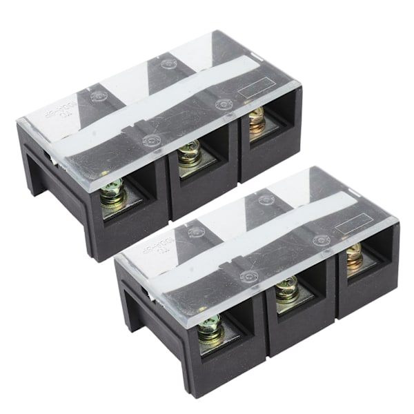 2stk Wire Barrier Block Terminal Strip 600V 100A TC Fast Jern Dual Rader Terminal Strip med deksel Svart 3 Posisjoner (1003)