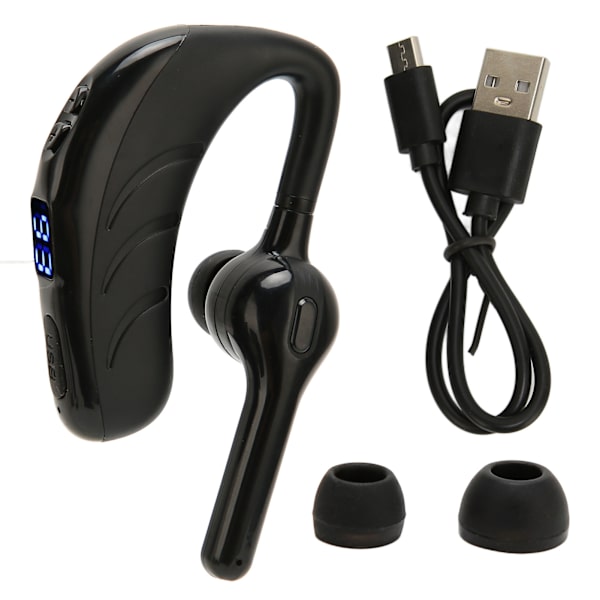 Bluetooth-hörlurar Hands Free Brusreducering Enstaka Öra Bluetooth-headset med Batteridisplay för Sport Svart