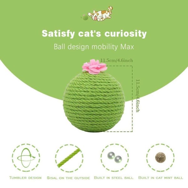 Kaktus Sisal Rep Kattboll Leksak med Catnip Katt Teaser Leksak för Kattungar Katter Interaktiv Leksak