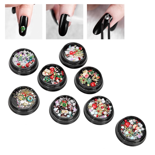 8 st julgransprydnader för nagelkonst, nitar i legering, nageldekoration, manikyrverktyg