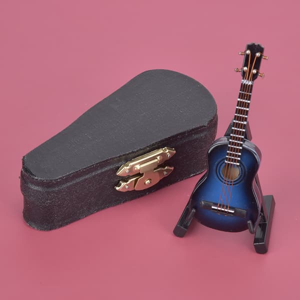 Miniatyr Klassisk Gitar Modell Mini Tre Gitar Skrivebordsdekorasjon Ornamenter Blå