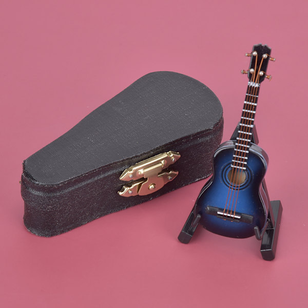 Miniatyr Klassisk Gitarr Modell Mini Trägitarr Skrivbordsdekoration Ornament Blå