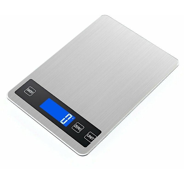 Kompakt og elegant multifunktionel køkkenvægt, 1 g præcisionsvægt, vejer mad op til 5 kg - rustfrit stål (hvid metal engelsk batteri 5 kg/1