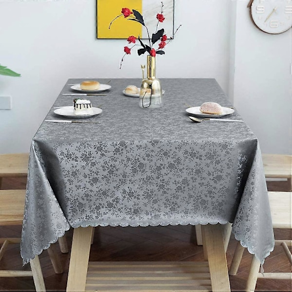 Vattentät Vinyl Duk, Rektangulär Kraftig Bordsduk, Avtorkningsbar Bordsöverdrag för Kök och Matsal (Grå, 132 cm X 178 cm)