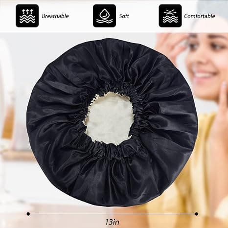 Satinhætte Silkehætte Hårhætte til søvn - Slouchy Beanie Hat Satin Sovehætte til kvinders naturlige og krøllede hår (sort)