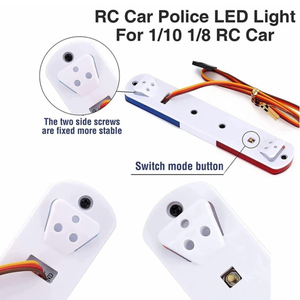RC politibil LED-lys - rød blå blinkende alarmlampe for 1/8 1/10 RC biler - 4 moduser
