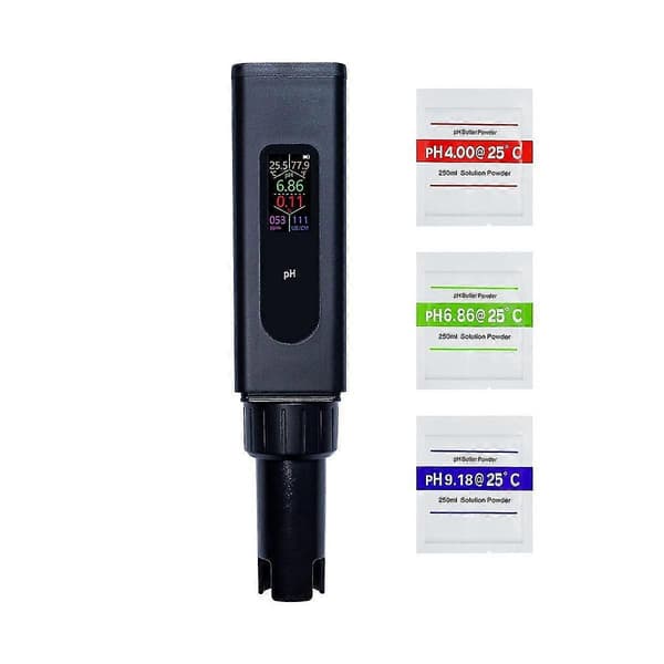 5-i-1 Digital pH-måler for pH/TDS/EC/saltholdighet/temperatur, med samtidig datavisning, for hydroponikk, testing av drikkevann Black