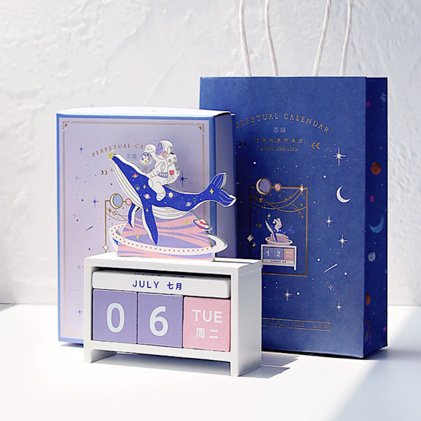 Skrivbordskalender i trä, heminredning, evighetskalender, manuell, återanvändbar, blockpresent, presenttyp 4, ingen väska